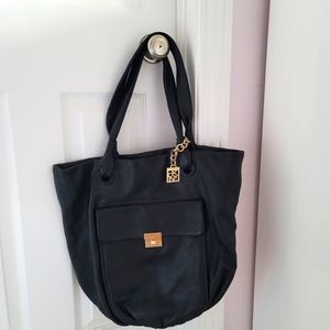 DKNY black leather shoulder bag